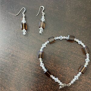 Elegant Crystal and Brown Bead Jewelry Set